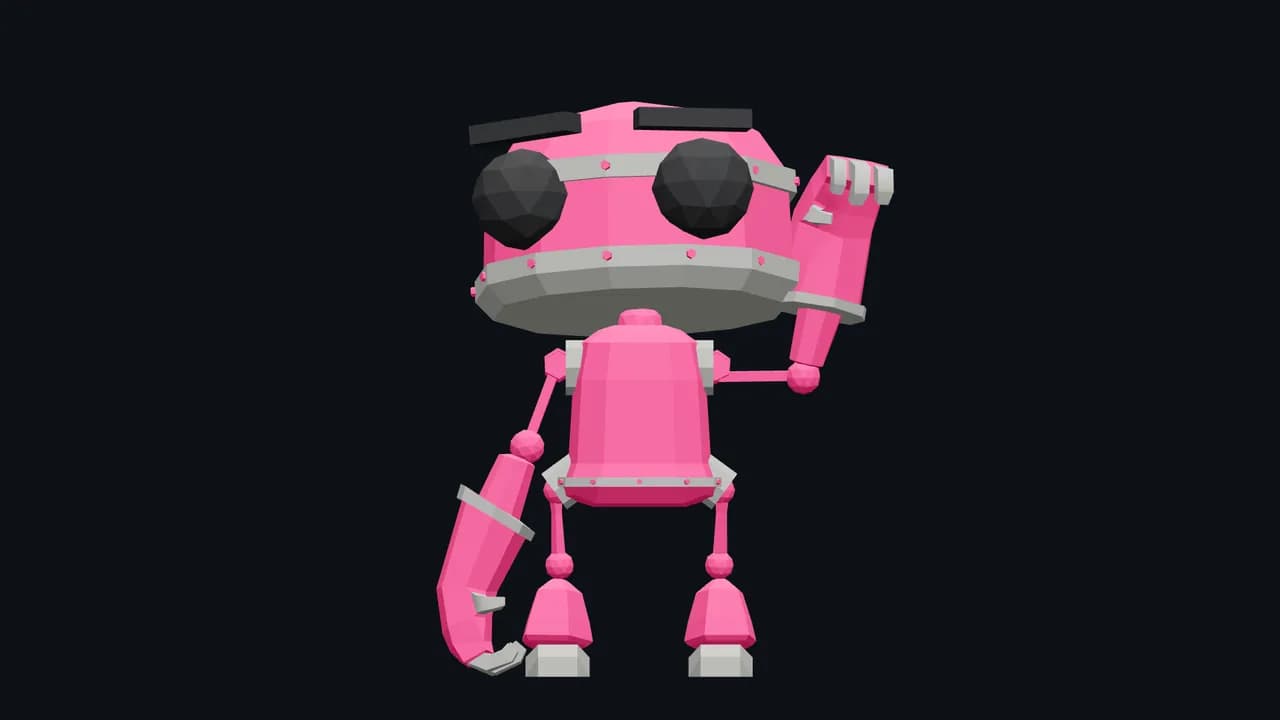 El robot con un brazo levantado y doblado, saludando