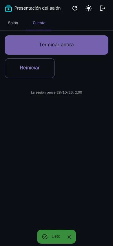 El control externo en el celular con los botones «Terminar ahora» y «Reiniciar» de la cuenta regresiva
