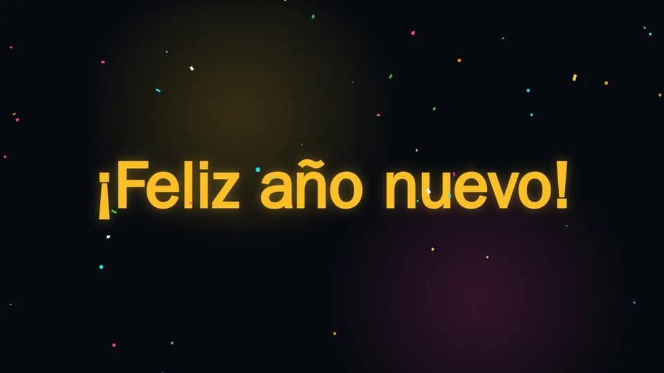Al llegar a cero, la cuenta muestra el texto final «¡Feliz año nuevo!» con papel picado